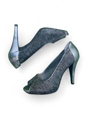 Style & Co • Sheer Black & Silver Peep toe Pumps • Size - 9.5 • 4.5 inch Heel
